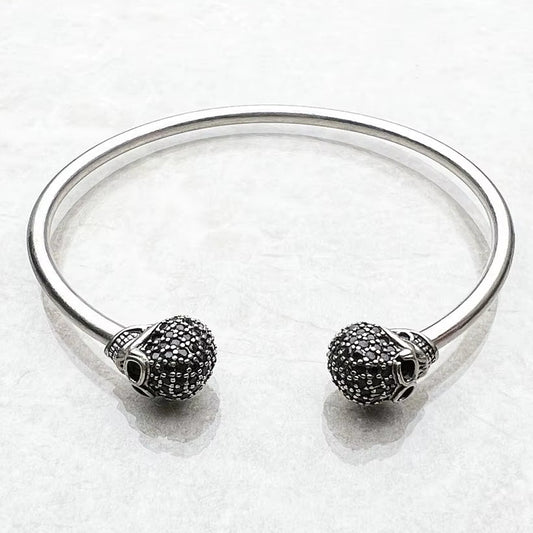 Bracelet Bangles Skull Pave Europe Style Fashion Karma Punk Jewelry Gift for Rebel Men Women in 925 Sterling Silver