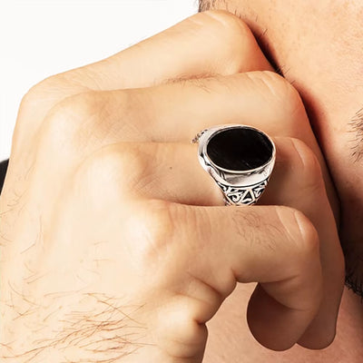 Black Oval Signet Ring Europe Style Fine Jewelry for Women Men Summer Brand New Vintage 925 Sterling Silver Gift