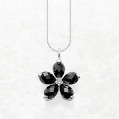 Necklace Black Petals Flower Summer Brand New Romantic Fine Jewelry Europe 925 Sterling Silver Gift for Women
