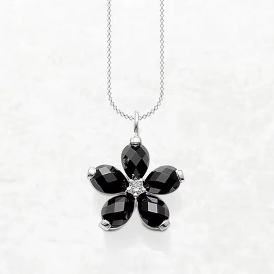 Necklace Black Petals Flower Summer Brand New Romantic Fine Jewelry Europe 925 Sterling Silver Gift for Women