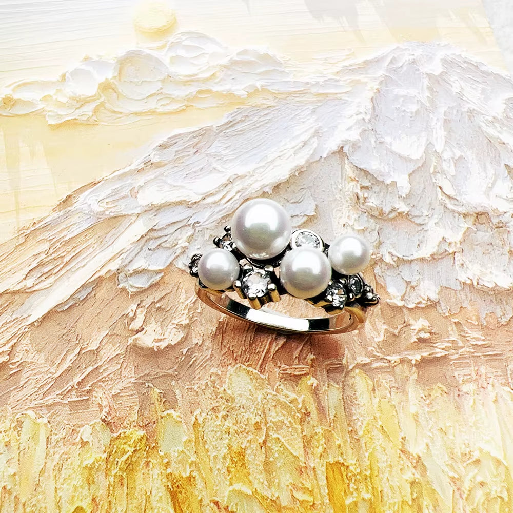 Freshwater Pearls with White Stones Ring Europe Style New Fine Jewerly Trendy Gift in 925 Sterling Silver for Women