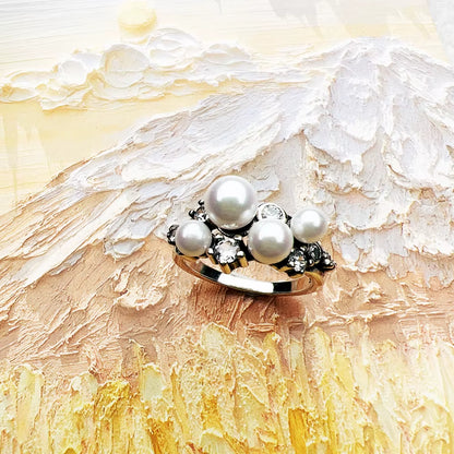 Freshwater Pearls with White Stones Ring Europe Style New Fine Jewerly Trendy Gift in 925 Sterling Silver for Women