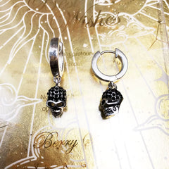 Hoop Earring Black Skull Europe Fine Jewerly for Women Men Vintage Gift in Real 925 Sterling Silver