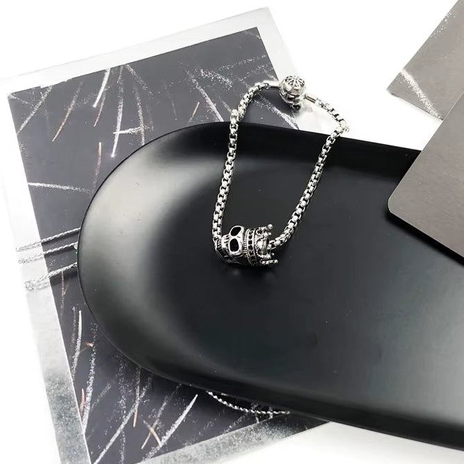 Beads Bracelet Chain with Skull King Karma Jewelry Gift for Europe Men and Women in 925 Sterling Silver Fit Pendants and Charms