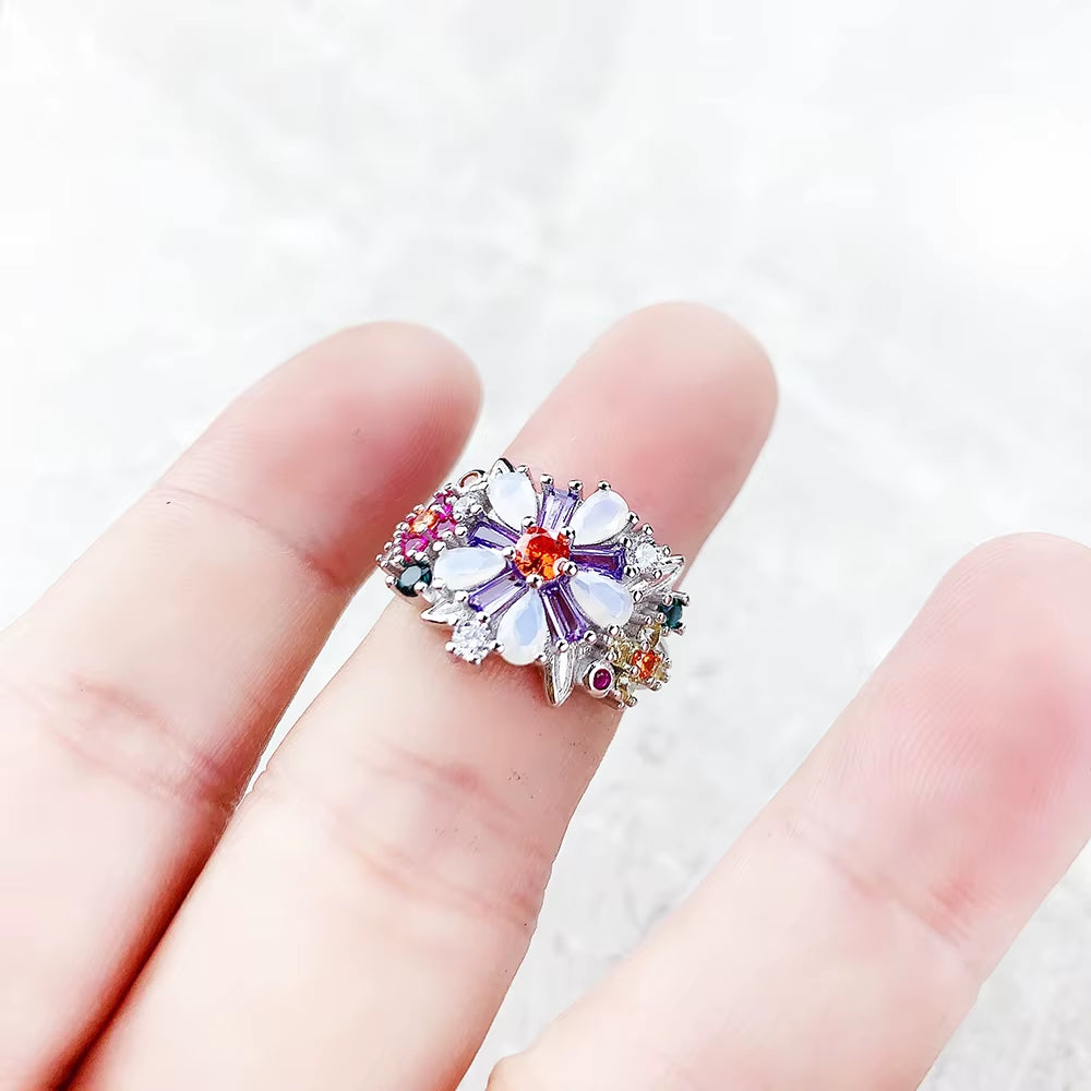Colourful Flowers Ring 2023 Brand New Fine Jewerly Bohemia 925 Sterling Silver Gift for Women