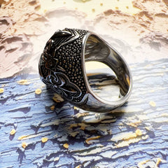 Blackened Lily Skull Ring Europe Style Vintage Jewelry Fine Jewerly Gift for Men Women in 925 Sterling Silver