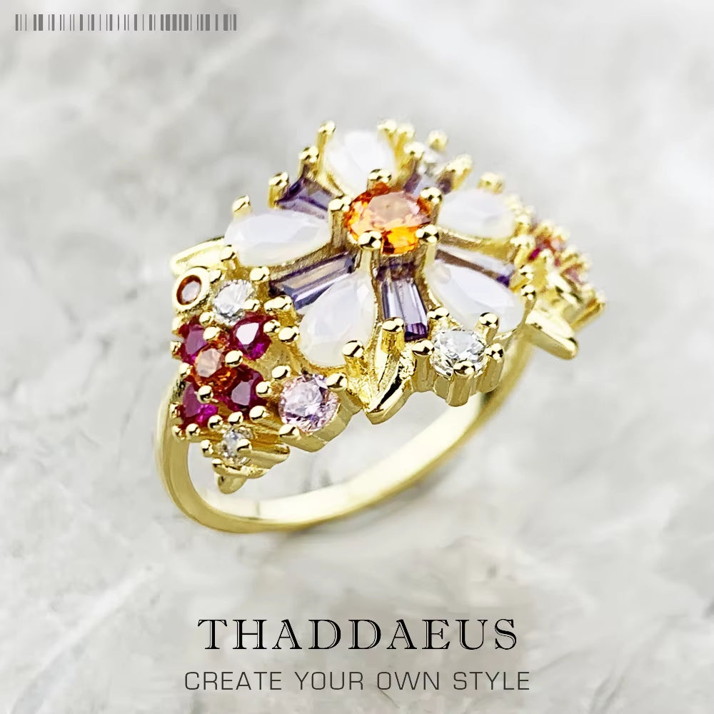 Colourful Flowers Ring 2023 Brand New Fine Jewerly Bohemia 925 Sterling Silver Gift for Women