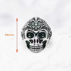 Blackened Lily Skull Ring Europe Style Vintage Jewelry Fine Jewerly Gift for Men Women in 925 Sterling Silver