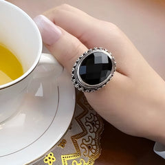 Cocktail Ring Black Oval CZ Skull Skeleton,Europe Style Fashion Jewelry Gift in 925 Sterling Silver for Men & Women