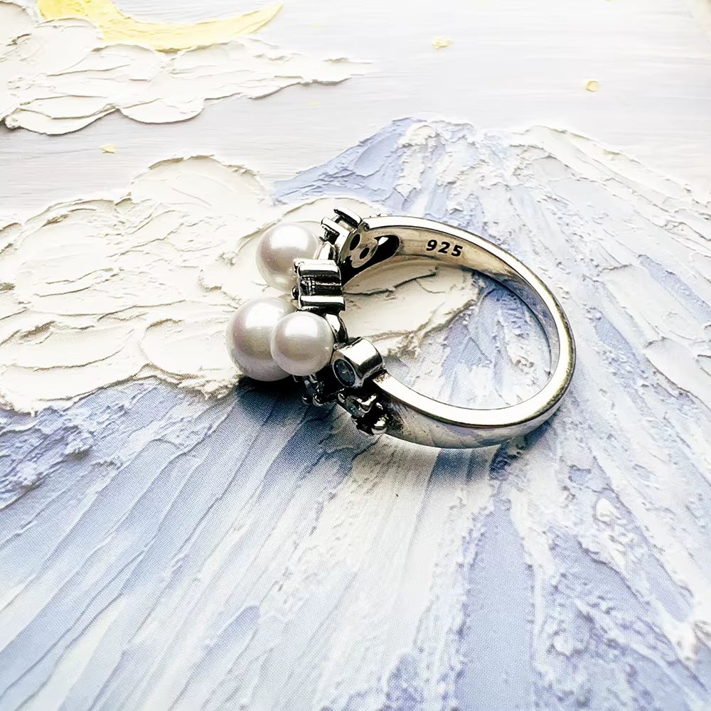 Freshwater Pearls with White Stones Ring Europe Style New Fine Jewerly Trendy Gift in 925 Sterling Silver for Women