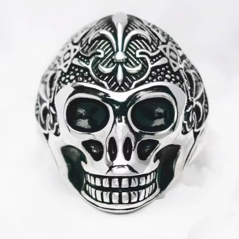 Blackened Lily Skull Ring Europe Style Vintage Jewelry Fine Jewerly Gift for Men Women in 925 Sterling Silver