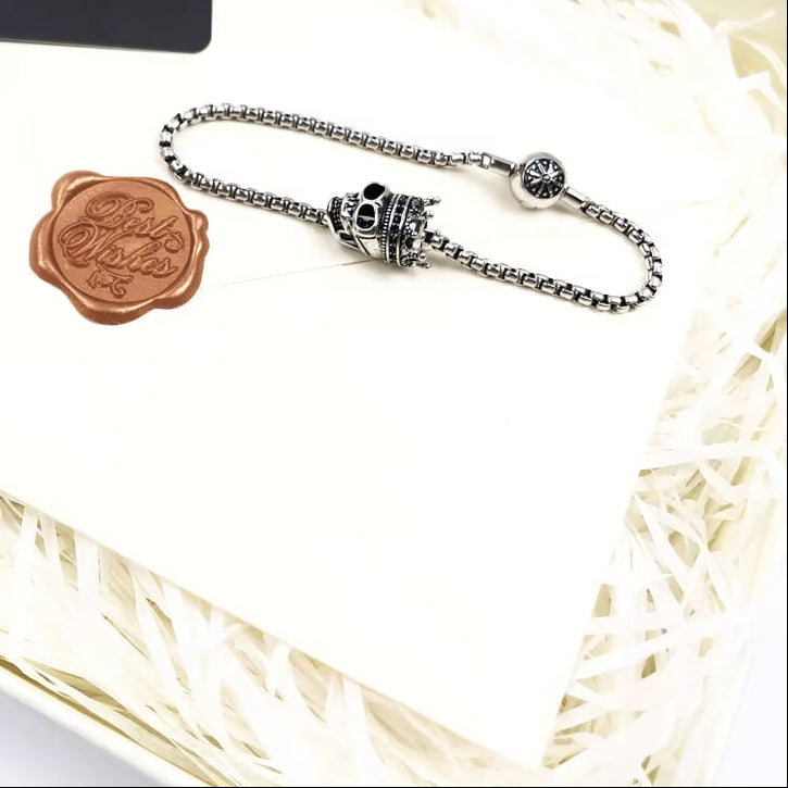 Beads Bracelet Chain with Skull King Karma Jewelry Gift for Europe Men and Women in 925 Sterling Silver Fit Pendants and Charms